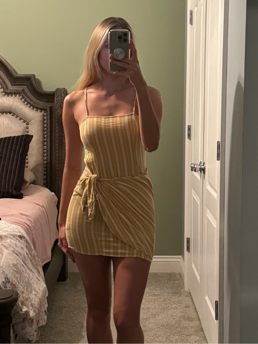 Stripped Mock Wrap Dress